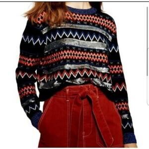 Top Shop Sequin Stripe Fair Isle Sweater NWOT